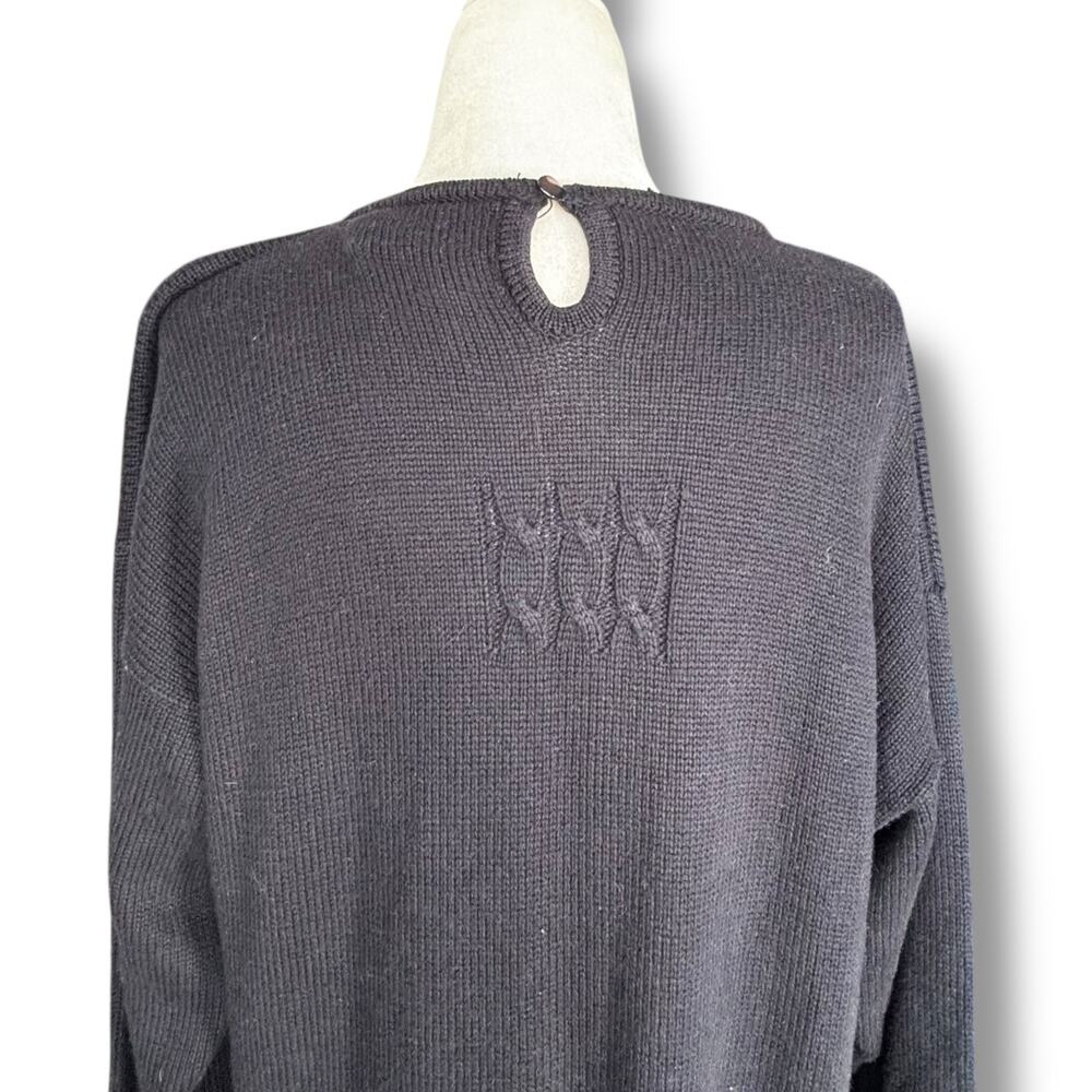 Vintage 90s Marisa Christina Black Knit Crewneck Crest Coat of Arms Sweater - Picture 4 of 13